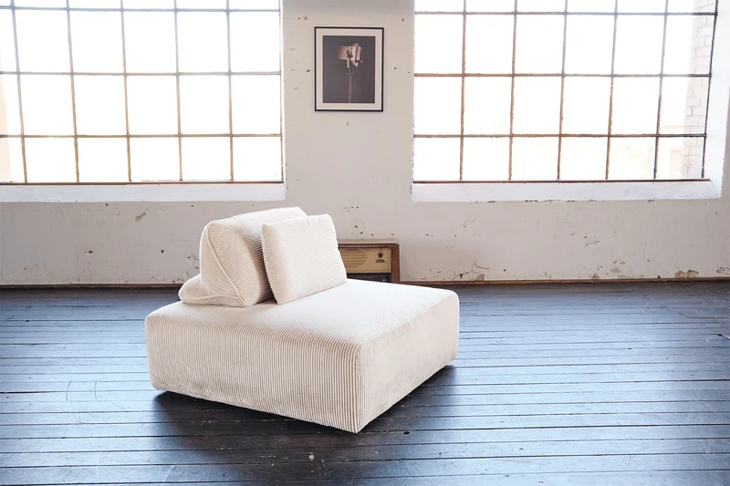 KAWOLA Hocker WIOLO SOFT Polsterhocker mit Rückenkissen Cord cremeweiß