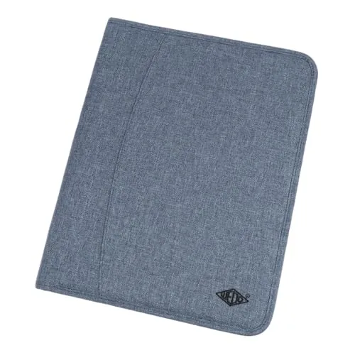 WEDO Schreibmappe A4 Denim mit Reißverschluss, Farbe Blau, 3 Kartensteckplätze, Steckplätze mit elastischem Gummiband für Stifte, großes Blätterfach hinter der Schreibfläche, kleines Linealfach