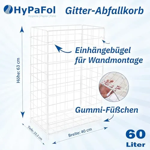 Hypafol Abfallkorb 60 L | Weiß, Metall beschichtet | zusammenlegbar, stabil