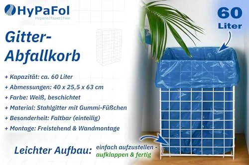Hypafol Abfallkorb 60 L | Weiß, Metall beschichtet | zusammenlegbar, stabil