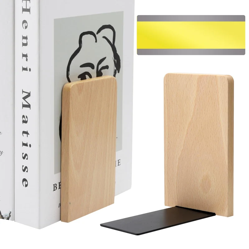 HENGBIRD 2 Stück Buchstütze Holz Bücherstütze mit 1 Lesezeichen, Buchenholz BüCherstützen für Buchhalter, Buchstützen Holz für Bücher CD Schallplatten, Schwere Bookends für Zuhause Büro Bücherei