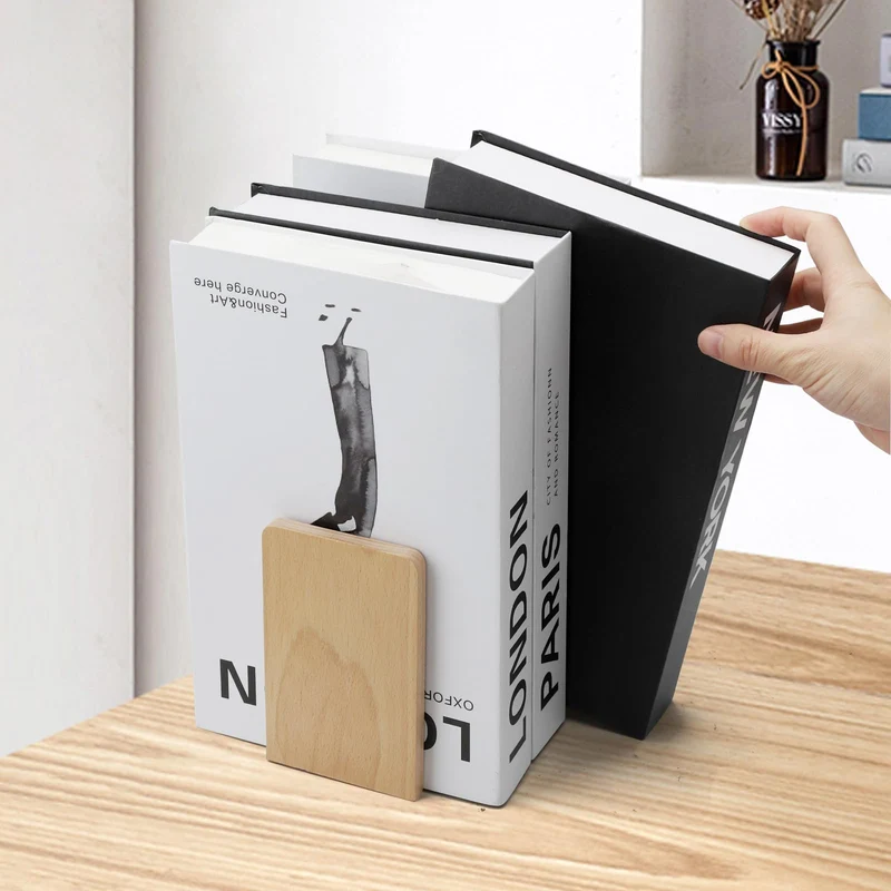 HENGBIRD 2 Stück Buchstütze Holz Bücherstütze mit 1 Lesezeichen, Buchenholz BüCherstützen für Buchhalter, Buchstützen Holz für Bücher CD Schallplatten, Schwere Bookends für Zuhause Büro Bücherei