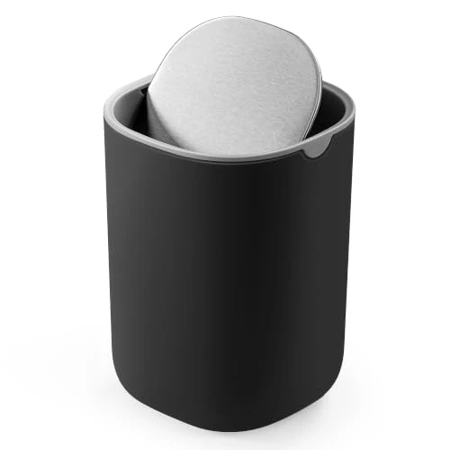 SONGMICS Tischmülleimer mit Deckel, Schwingdeckel aus Edelstahl, 1,5 L