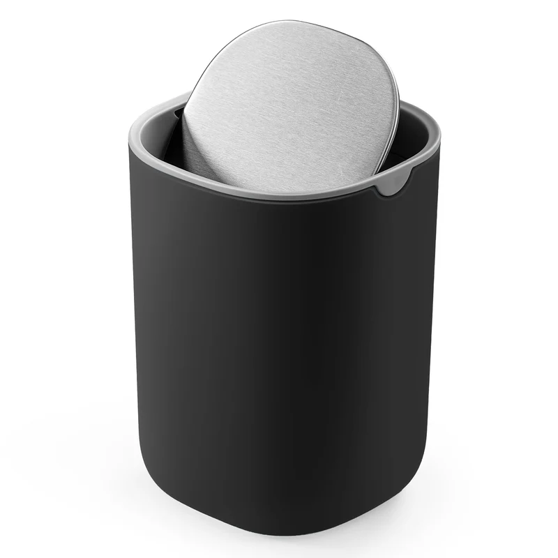 SONGMICS Tischmülleimer mit Deckel, Schwingdeckel aus Edelstahl, 1,5 L