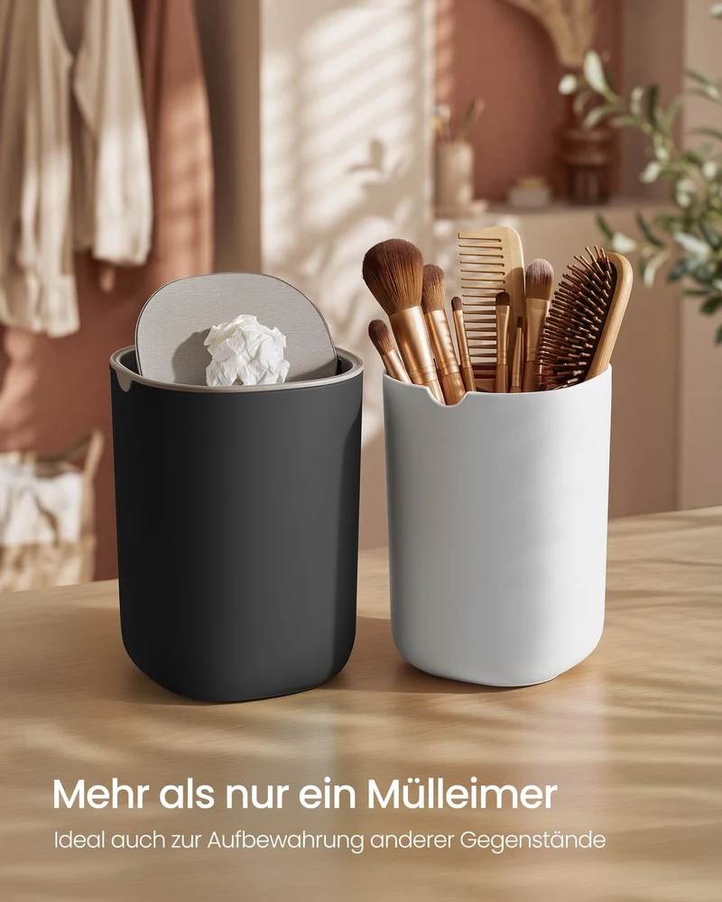SONGMICS Tischmülleimer mit Deckel, Schwingdeckel aus Edelstahl, 1,5 L