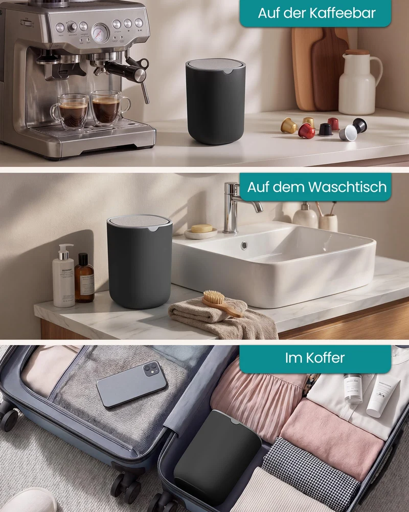 SONGMICS Tischmülleimer mit Deckel, Schwingdeckel aus Edelstahl, 1,5 L