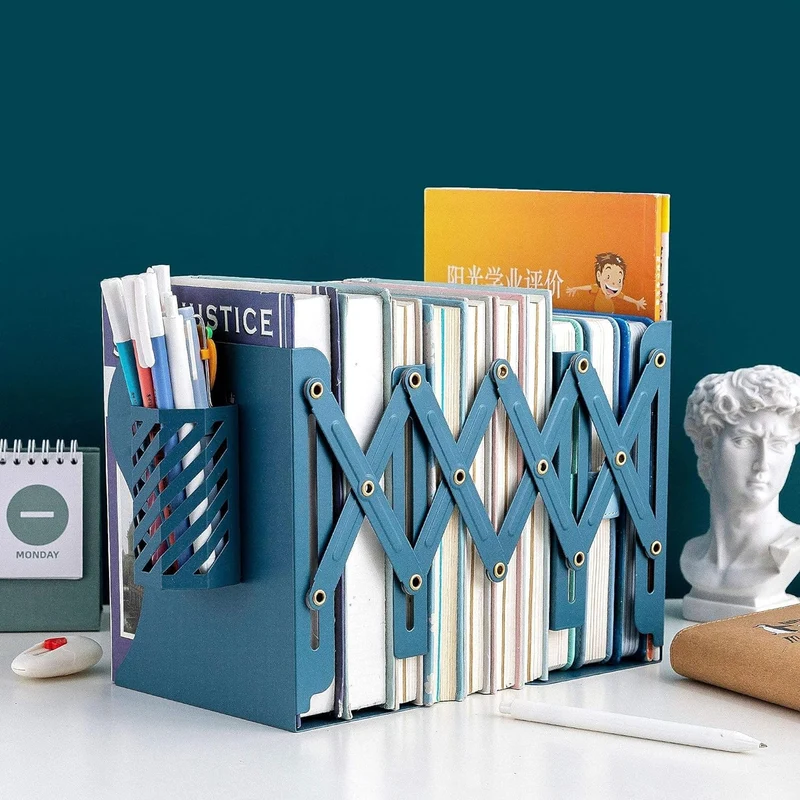 Verstellbare Buchstütze, Verstellbar Buchstützen Kinder Metall Bücherhalter Erweiterbar Metall Bücherstützen mit Stifthalter Bücherhalter Buchständer für Büro Zuhause Schule Bibliothek (Rosa)