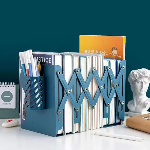 Verstellbare Buchstütze, Verstellbar Buchstützen Kinder Metall Bücherhalter Erweiterbar Metall Bücherstützen mit Stifthalter Bücherhalter Buchständer für Büro Zuhause Schule Bibliothek (Rosa)