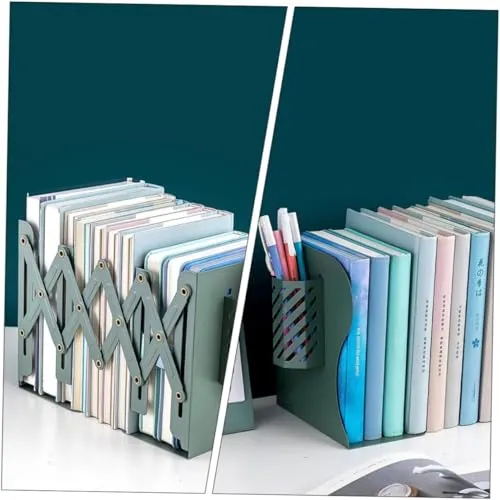 Verstellbare Buchstütze, Verstellbar Buchstützen Kinder Metall Bücherhalter Erweiterbar Metall Bücherstützen mit Stifthalter Bücherhalter Buchständer für Büro Zuhause Schule Bibliothek (Rosa)
