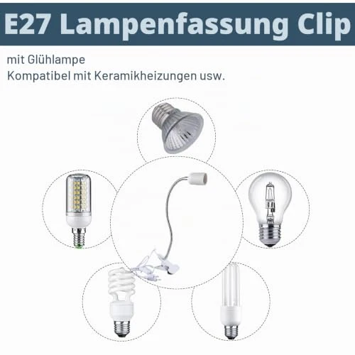GAOUTO 2 Stück Klemmleuchte: LED-Lampenfassung E27, Klemmlampe mit Schwanenhals und Schalter, Klemmlampe 360° Einstellbar Flexiblem Schwanenhals für Lesen Innen Beleuchtung, Bett Nachtlesen (Weiß)