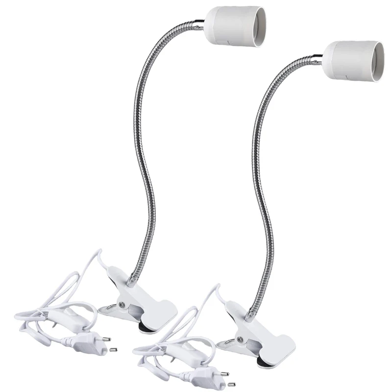 GAOUTO 2 Stück Klemmleuchte: LED-Lampenfassung E27, Klemmlampe mit Schwanenhals und Schalter, Klemmlampe 360° Einstellbar Flexiblem Schwanenhals für Lesen Innen Beleuchtung, Bett Nachtlesen (Weiß)