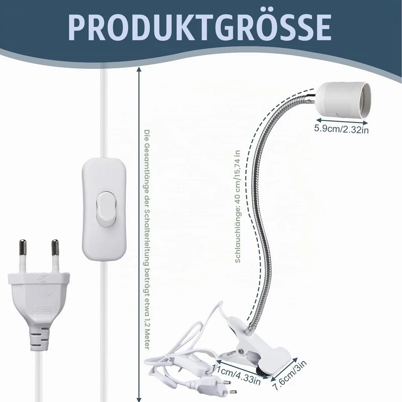 GAOUTO 2 Stück Klemmleuchte: LED-Lampenfassung E27, Klemmlampe mit Schwanenhals und Schalter, Klemmlampe 360° Einstellbar Flexiblem Schwanenhals für Lesen Innen Beleuchtung, Bett Nachtlesen (Weiß)