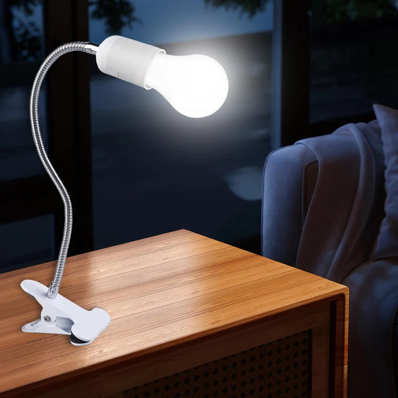 GAOUTO 2 Stück Klemmleuchte: LED-Lampenfassung E27, Klemmlampe mit Schwanenhals und Schalter, Klemmlampe 360° Einstellbar Flexiblem Schwanenhals für Lesen Innen Beleuchtung, Bett Nachtlesen (Weiß)