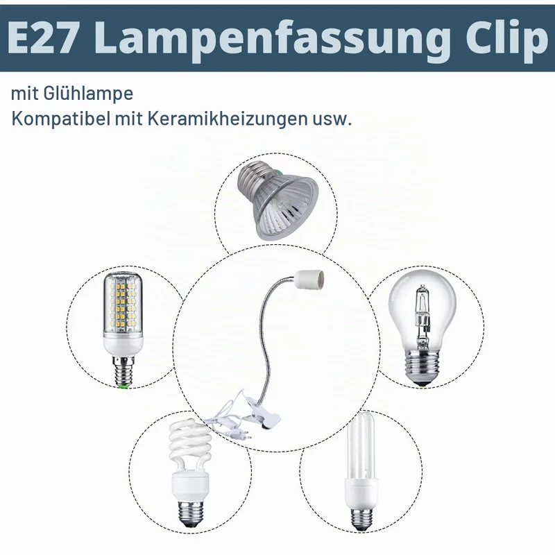 GAOUTO 2 Stück Klemmleuchte: LED-Lampenfassung E27, Klemmlampe mit Schwanenhals und Schalter, Klemmlampe 360° Einstellbar Flexiblem Schwanenhals für Lesen Innen Beleuchtung, Bett Nachtlesen (Weiß)