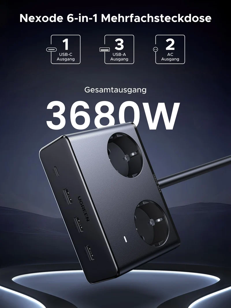 UGREEN Steckdosenleiste 6 in 1 mit USB C 20W Mehrfachsteckdose