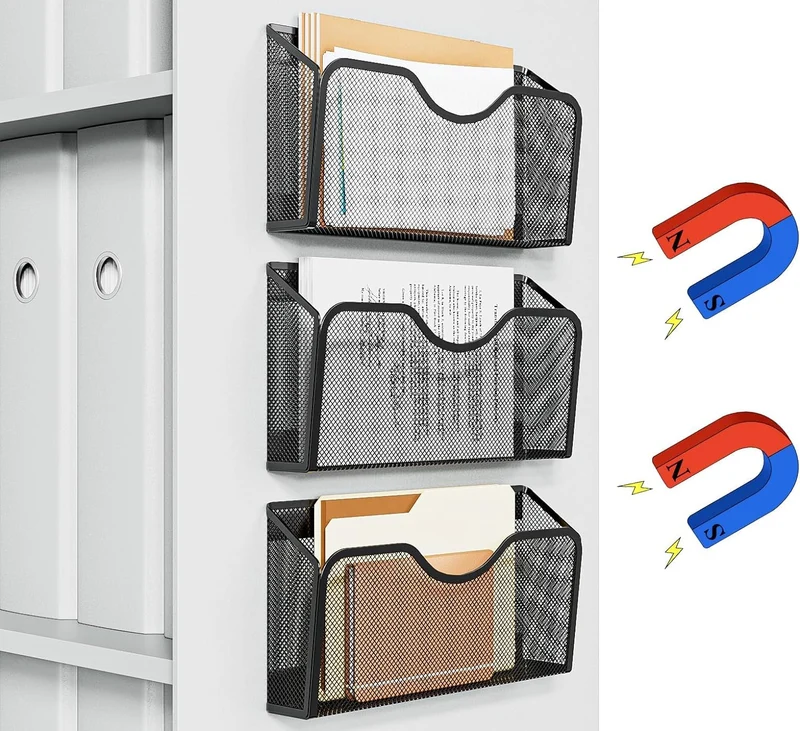 EKNITEY 3 Stück Magnetischer Aktenhalter Büro Organizer Zuhause Schwarz