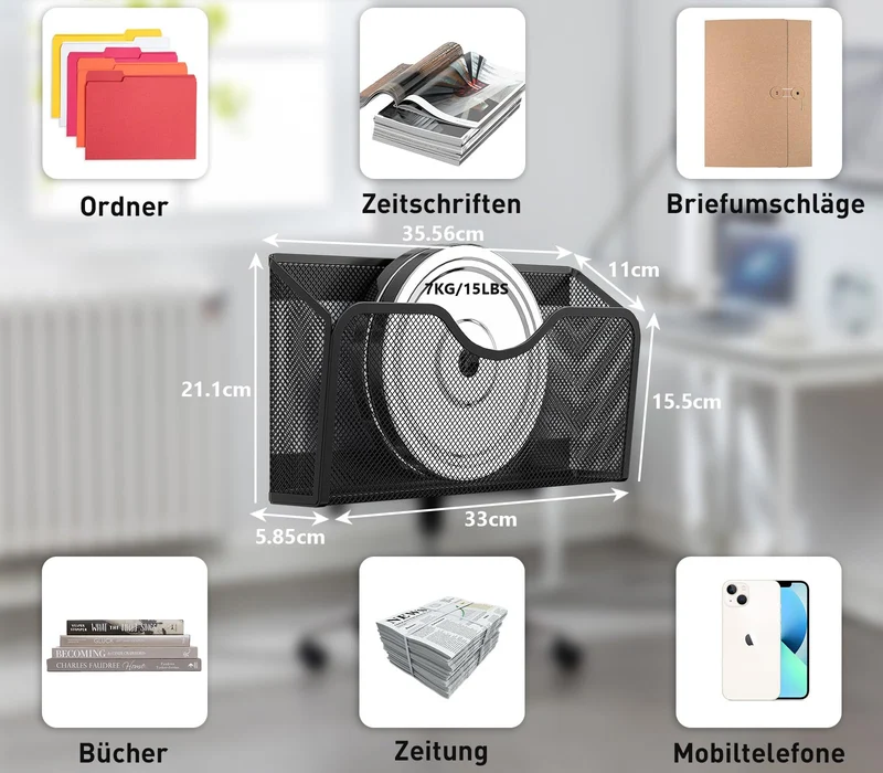 EKNITEY 3 Stück Magnetischer Aktenhalter Büro Organizer Zuhause Schwarz