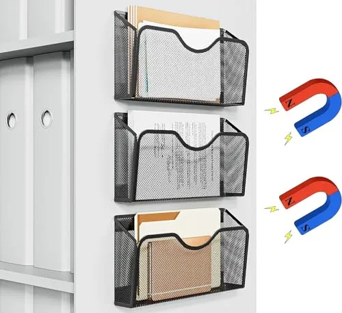 EKNITEY 3 Stück Magnetischer Aktenhalter Büro Organizer Zuhause Schwarz