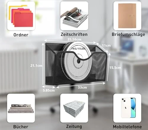 EKNITEY 3 Stück Magnetischer Aktenhalter Büro Organizer Zuhause Schwarz
