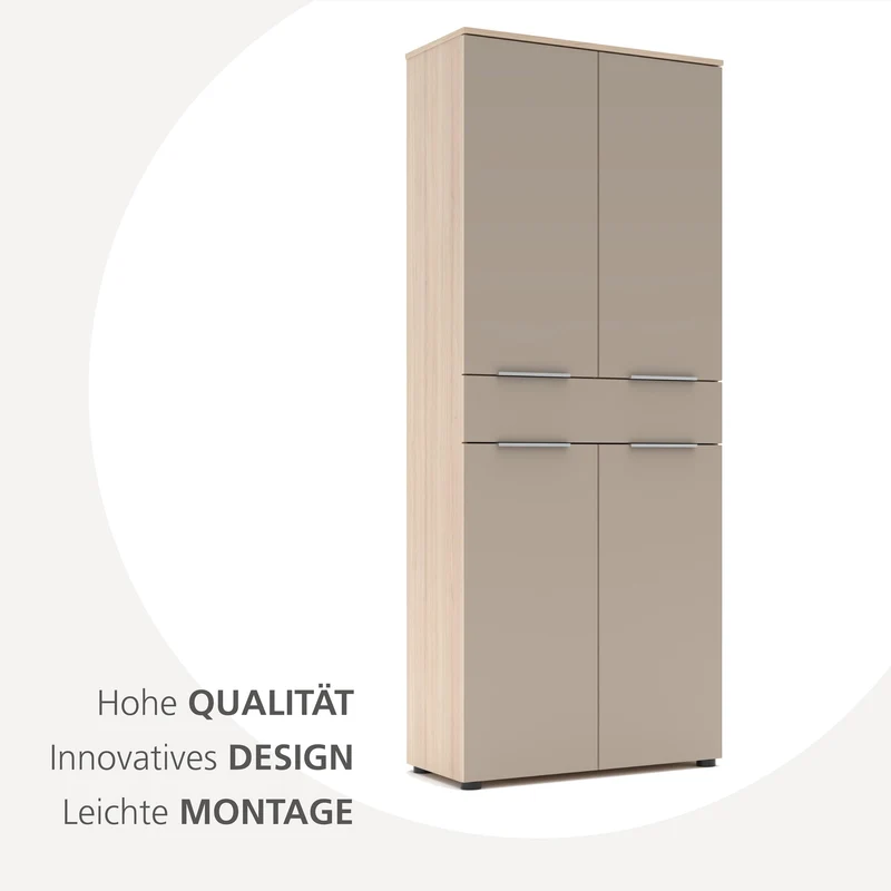 SANTORIN Aktenschrank Büroschrank Cashmere Riva Eiche 80 x 198 x 38 cm