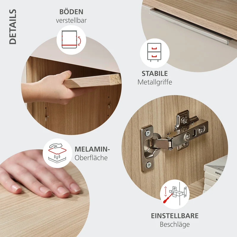 SANTORIN Aktenschrank Büroschrank Cashmere Riva Eiche 80 x 198 x 38 cm