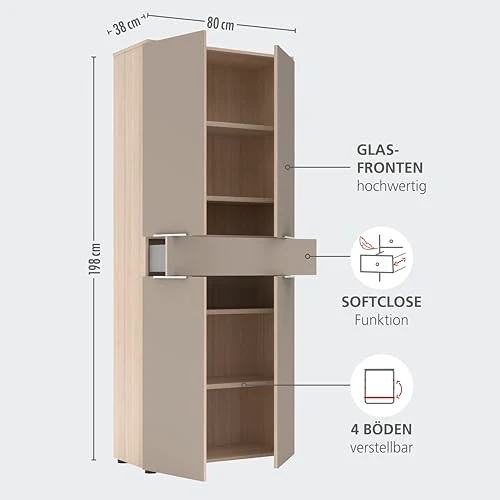 SANTORIN Aktenschrank Büroschrank Cashmere Riva Eiche 80 x 198 x 38 cm