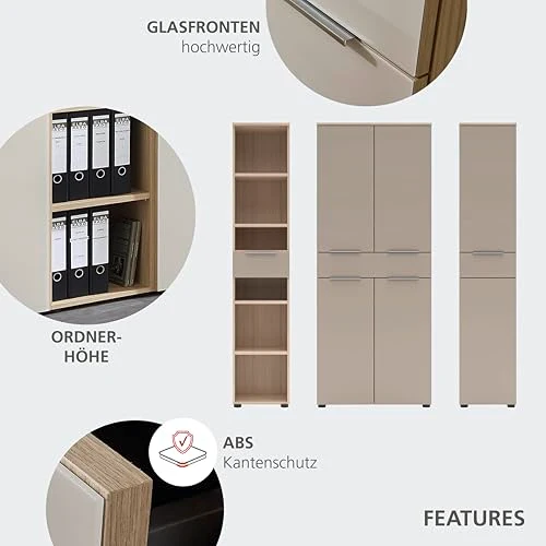 SANTORIN Aktenschrank Büroschrank Cashmere Riva Eiche 80 x 198 x 38 cm