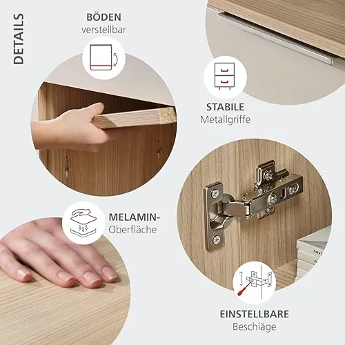 SANTORIN Aktenschrank Büroschrank Cashmere Riva Eiche 80 x 198 x 38 cm