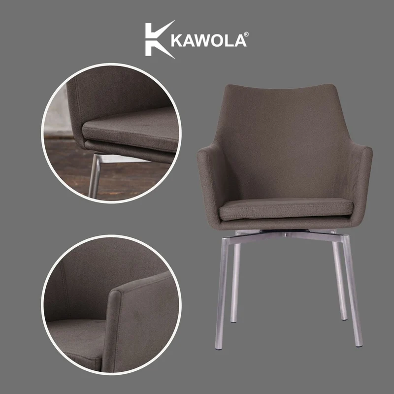 KAWOLA Stuhl Cali Sessel Microfaser Esszimmerstuhl taupe Füße Edelstahl