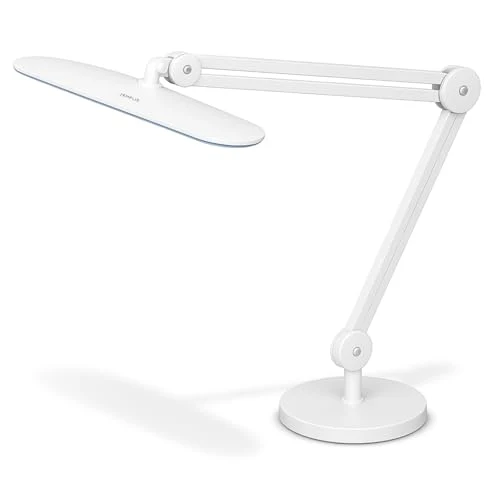 SEMPLIX LED Arbeits-Lampe Weiß: (117 PCS LED, 4fach dimmbar) Mit Tischstandfuß und -Klemme, höhenverstellbarem Lampenarm
