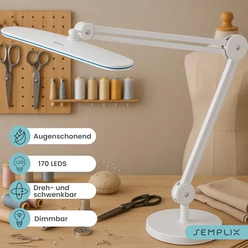 SEMPLIX LED Arbeits-Lampe Weiß: (117 PCS LED, 4fach dimmbar) Mit Tischstandfuß und -Klemme, höhenverstellbarem Lampenarm