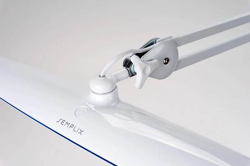 SEMPLIX LED Arbeits-Lampe Weiß: (117 PCS LED, 4fach dimmbar) Mit Tischstandfuß und -Klemme, höhenverstellbarem Lampenarm
