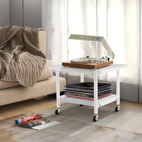 HOMASIS 2-stufiger Druckertisch, Druckerständer mit 4 Rollen inkl. 2 Bremsen, Druckerwagen 55kg belastbar, Drucker Ständer Druckerregal Druckerhalter Rollwagen für Büro Zuhause Office (Weiß)