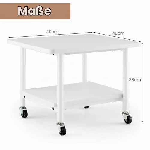 HOMASIS 2-stufiger Druckertisch, Druckerständer mit 4 Rollen inkl. 2 Bremsen, Druckerwagen 55kg belastbar, Drucker Ständer Druckerregal Druckerhalter Rollwagen für Büro Zuhause Office (Weiß)