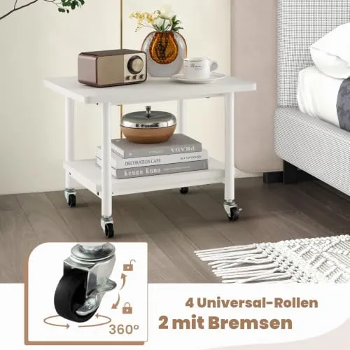 HOMASIS 2-stufiger Druckertisch, Druckerständer mit 4 Rollen inkl. 2 Bremsen, Druckerwagen 55kg belastbar, Drucker Ständer Druckerregal Druckerhalter Rollwagen für Büro Zuhause Office (Weiß)