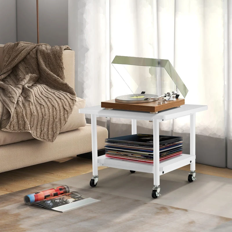 HOMASIS 2-stufiger Druckertisch, Druckerständer mit 4 Rollen inkl. 2 Bremsen, Druckerwagen 55kg belastbar, Drucker Ständer Druckerregal Druckerhalter Rollwagen für Büro Zuhause Office (Weiß)