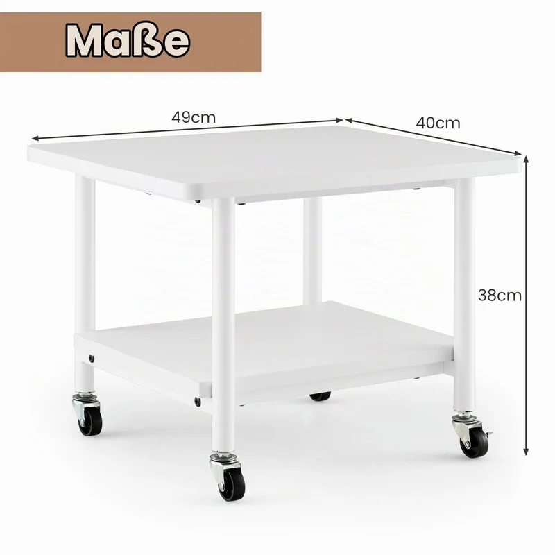 HOMASIS 2-stufiger Druckertisch, Druckerständer mit 4 Rollen inkl. 2 Bremsen, Druckerwagen 55kg belastbar, Drucker Ständer Druckerregal Druckerhalter Rollwagen für Büro Zuhause Office (Weiß)