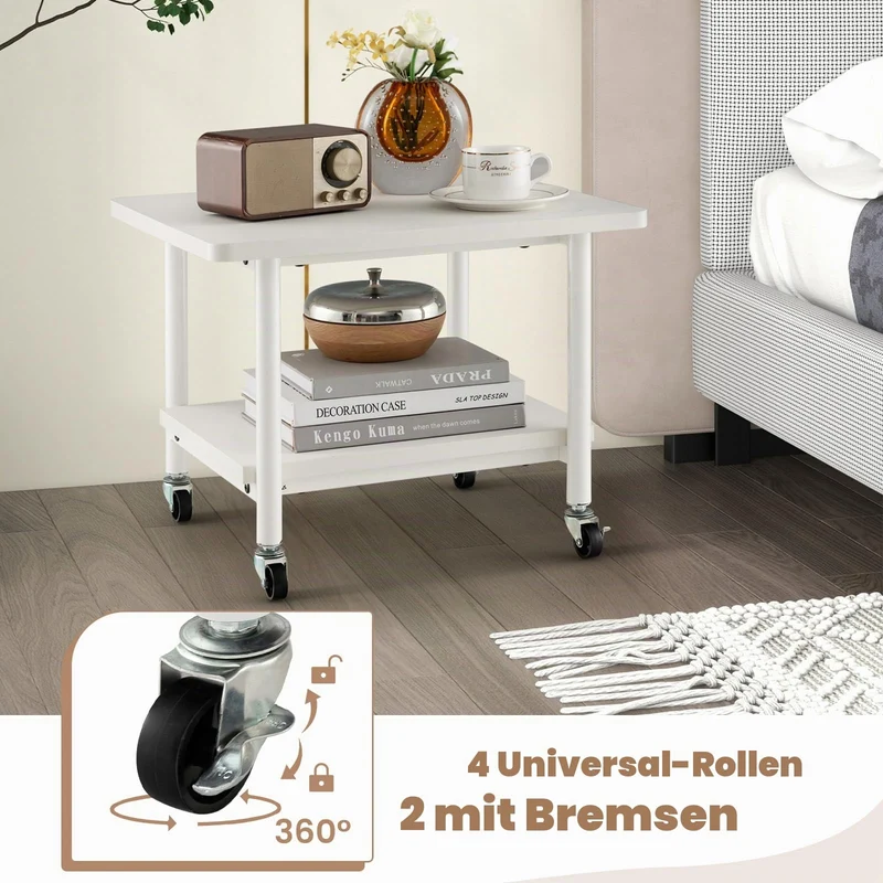 HOMASIS 2-stufiger Druckertisch, Druckerständer mit 4 Rollen inkl. 2 Bremsen, Druckerwagen 55kg belastbar, Drucker Ständer Druckerregal Druckerhalter Rollwagen für Büro Zuhause Office (Weiß)
