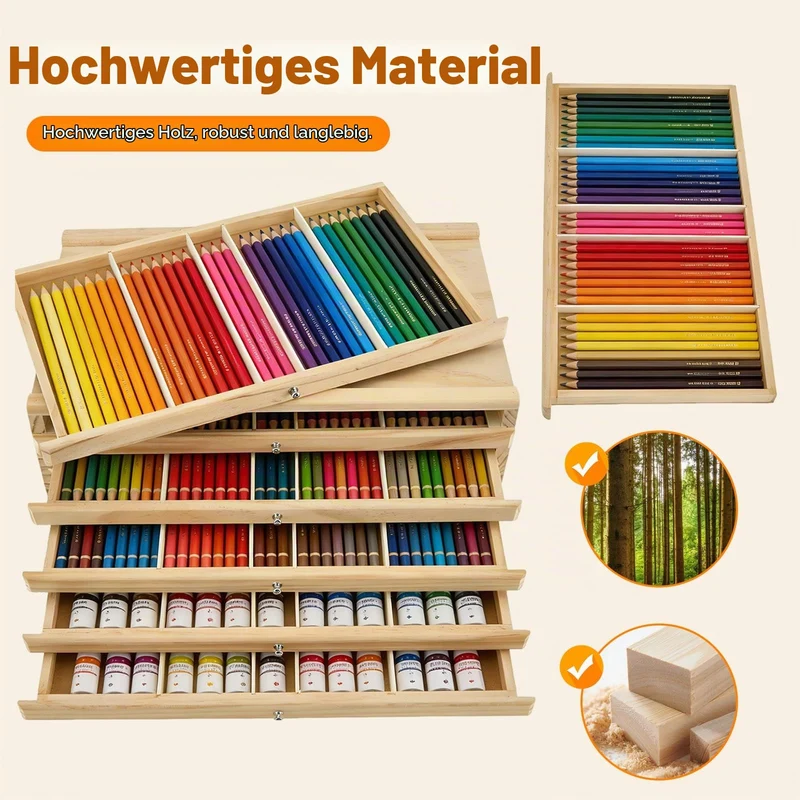 6-Schublade Holz stifte Aufbewahrung, Schubladenbox Holz Aufbewahrungsbox für Künstle mit Fächern und Schublade, Stifte-Organizer aus Buchenholz, Tragbare Holzbox für Pinsel, Marker, Pastellkreide