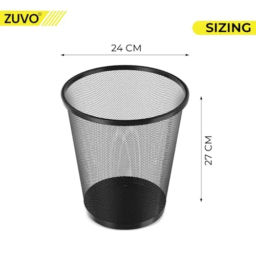 Zuvo Abfalleimer aus Drahtgeflecht, schwarzer Metalldraht, Mülleimer für Büro, Zuhause, Schlafzimmer, Höhe 25,7 cm, Breite 25,4 cm, 16 Liter, Schwarz