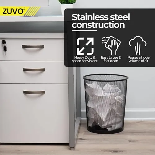 Zuvo Abfalleimer aus Drahtgeflecht, schwarzer Metalldraht, Mülleimer für Büro, Zuhause, Schlafzimmer, Höhe 25,7 cm, Breite 25,4 cm, 16 Liter, Schwarz