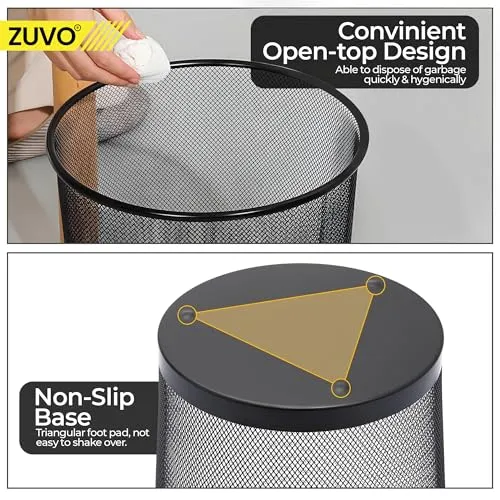 Zuvo Abfalleimer aus Drahtgeflecht, schwarzer Metalldraht, Mülleimer für Büro, Zuhause, Schlafzimmer, Höhe 25,7 cm, Breite 25,4 cm, 16 Liter, Schwarz
