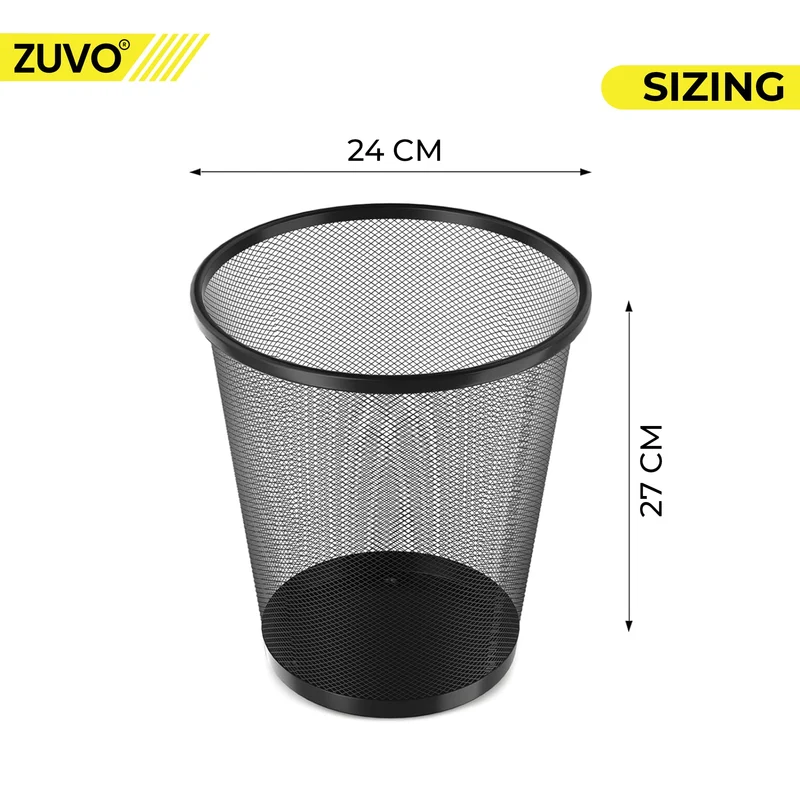 Zuvo Abfalleimer aus Drahtgeflecht, schwarzer Metalldraht, Mülleimer für Büro, Zuhause, Schlafzimmer, Höhe 25,7 cm, Breite 25,4 cm, 16 Liter, Schwarz