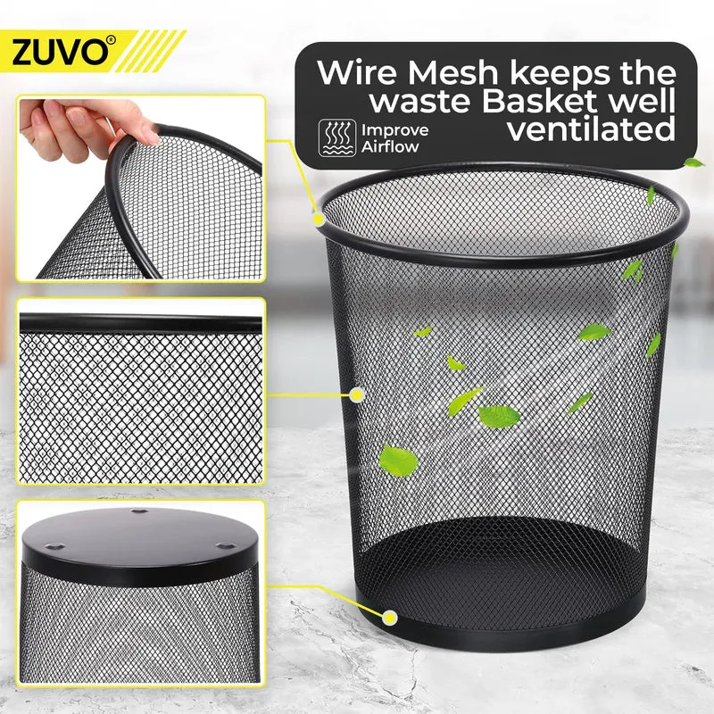 Zuvo Abfalleimer aus Drahtgeflecht, schwarzer Metalldraht, Mülleimer für Büro, Zuhause, Schlafzimmer, Höhe 25,7 cm, Breite 25,4 cm, 16 Liter, Schwarz