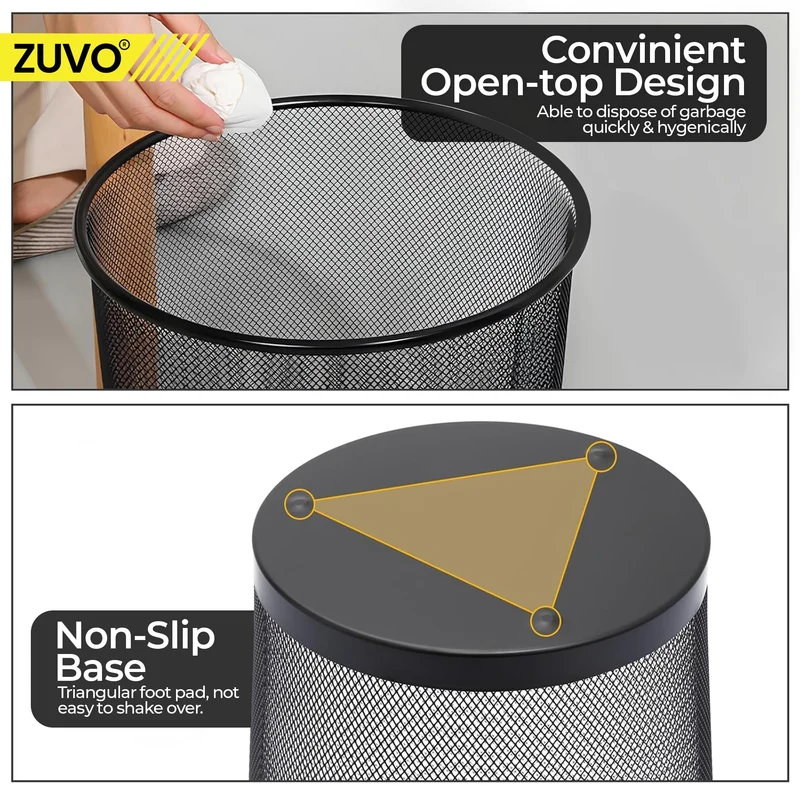 Zuvo Abfalleimer aus Drahtgeflecht, schwarzer Metalldraht, Mülleimer für Büro, Zuhause, Schlafzimmer, Höhe 25,7 cm, Breite 25,4 cm, 16 Liter, Schwarz