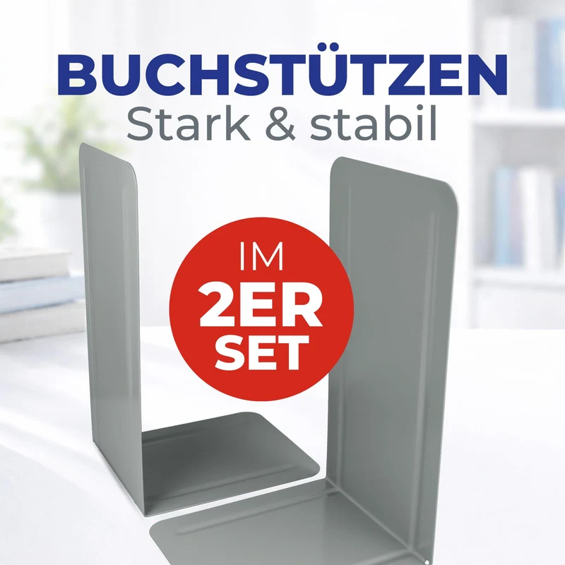 Westcott Buchstützen Grau (2er-Pack) | Metall 130 x 240 x 140 mm | Stabile Buchhalter für Bücher oder Ordner | Robuste Bücherständer mit 1,0 mm Materialstärke für Büro & Haushalt | E-10243 00