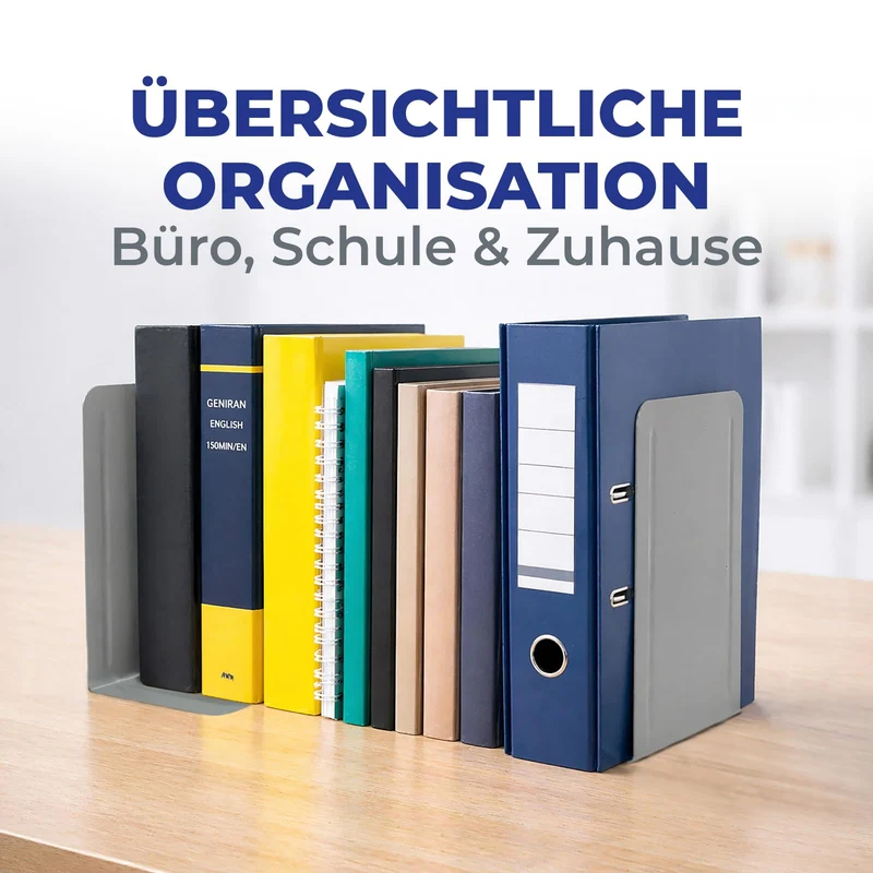 Westcott Buchstützen Grau (2er-Pack) | Metall 130 x 240 x 140 mm | Stabile Buchhalter für Bücher oder Ordner | Robuste Bücherständer mit 1,0 mm Materialstärke für Büro & Haushalt | E-10243 00