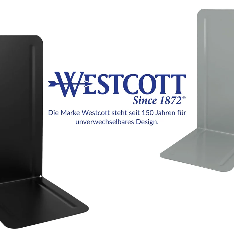 Westcott Buchstützen Grau (2er-Pack) | Metall 130 x 240 x 140 mm | Stabile Buchhalter für Bücher oder Ordner | Robuste Bücherständer mit 1,0 mm Materialstärke für Büro & Haushalt | E-10243 00