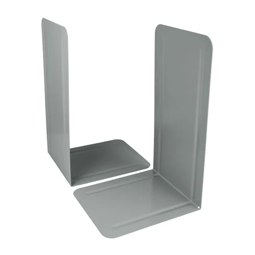 Westcott Buchstützen Grau (2er-Pack) | Metall 130 x 240 x 140 mm | Stabile Buchhalter für Bücher oder Ordner | Robuste Bücherständer mit 1,0 mm Materialstärke für Büro & Haushalt | E-10243 00