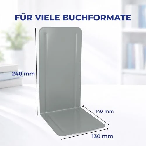 Westcott Buchstützen Grau (2er-Pack) | Metall 130 x 240 x 140 mm | Stabile Buchhalter für Bücher oder Ordner | Robuste Bücherständer mit 1,0 mm Materialstärke für Büro & Haushalt | E-10243 00